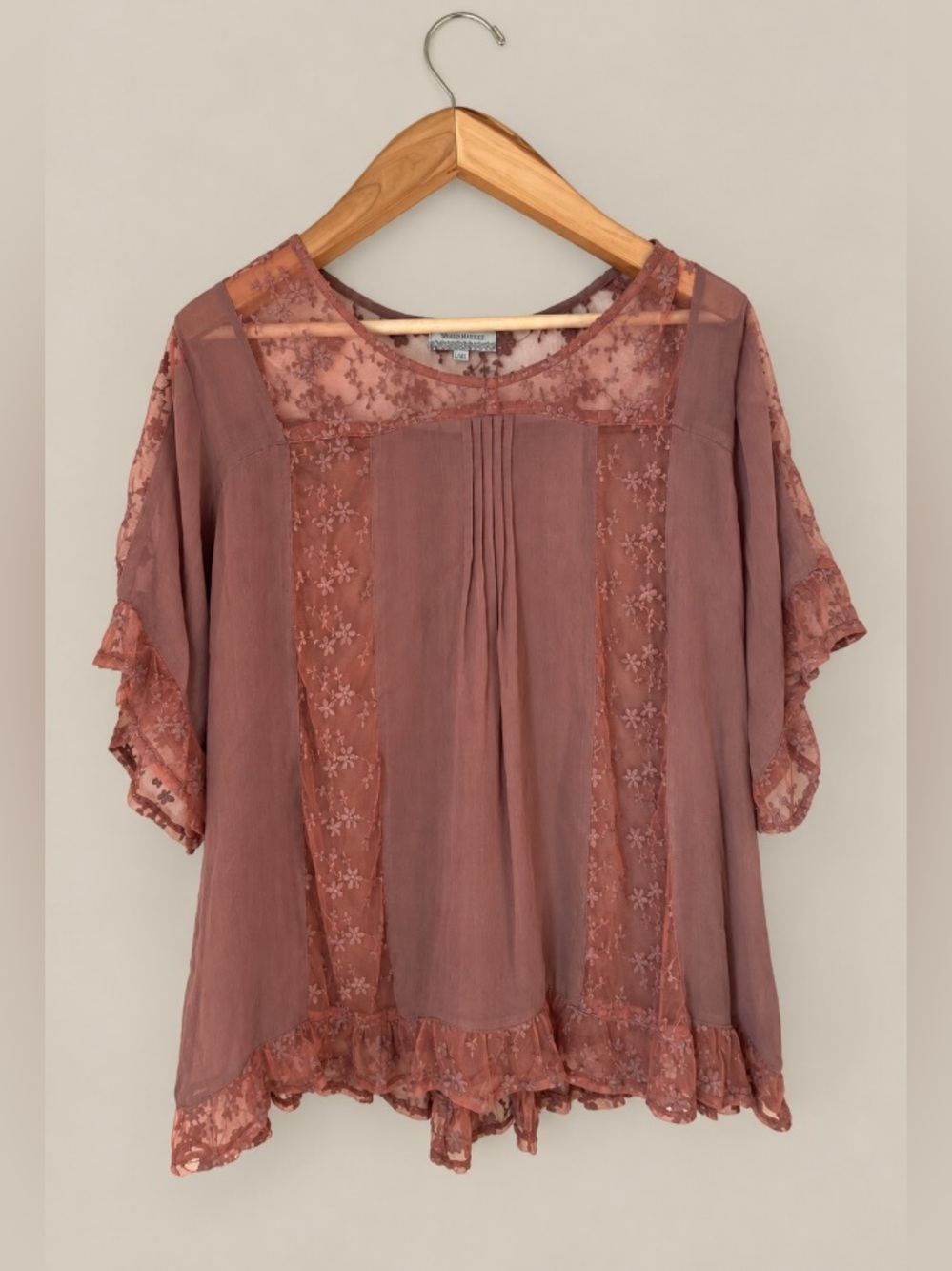 World Market Lace Katina Georgette Blouse in Rosewood Fairycore Size L/XL